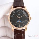 AAA Swiss Vacheron Constantin Overseas Moon phase Retrograde 41 Rose Gold Leather Strap Watches